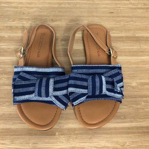 Restricted Kids Flat Sandal with Adjustable Strap and Bow Detail Blue/Tan
